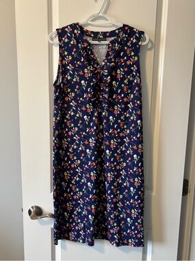 Women’s Classic Editions Navy Floral Ruffle Neck Sleeveless Dress
